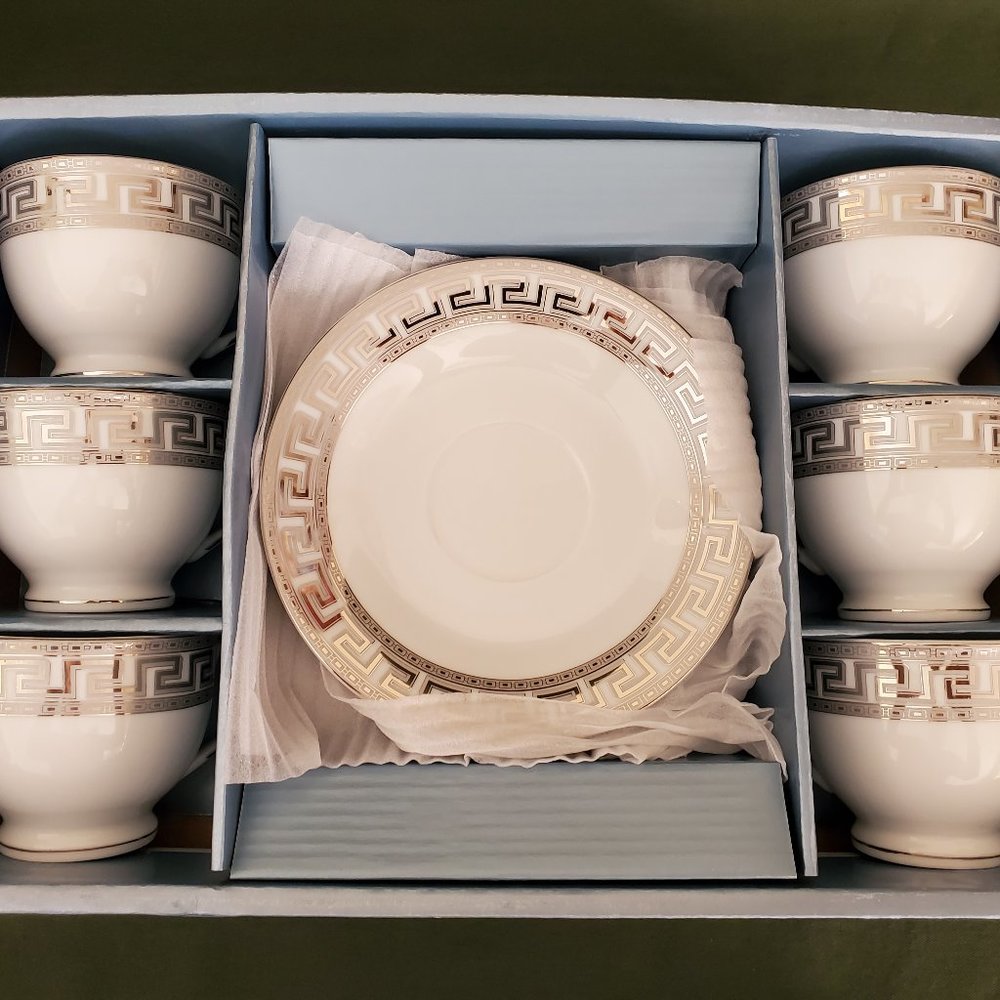 Alpine Cuisine Tea Cups and Saucers Fine Porcelain Germany 12 Pcs Set New